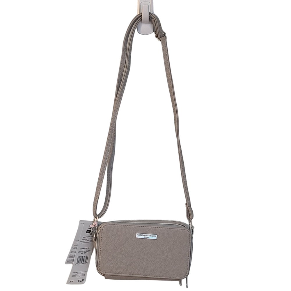 Adrienne Vittadini Studio Phone Charging RFID Wallet Crossbody Grey w/Cord Z NWT